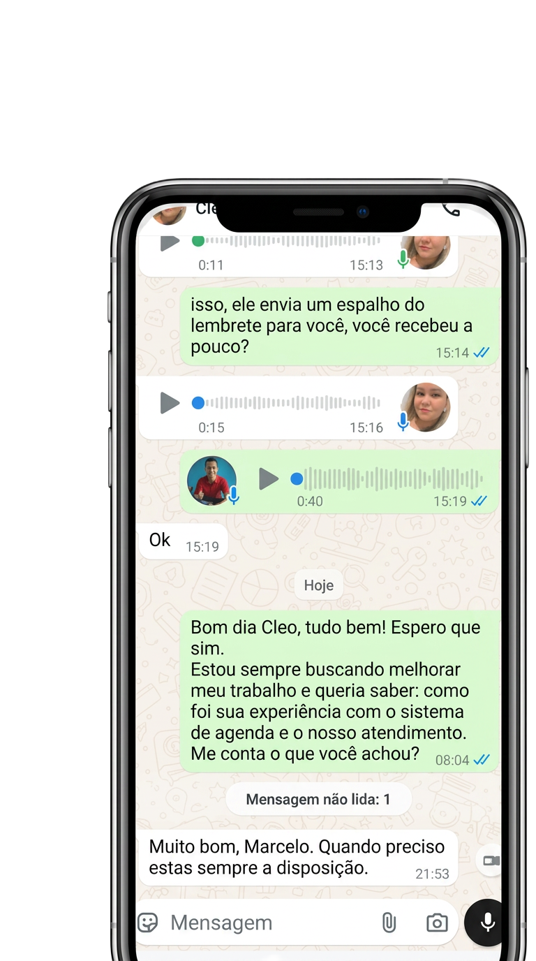 Feedback da cliente Cleo no WhatsApp