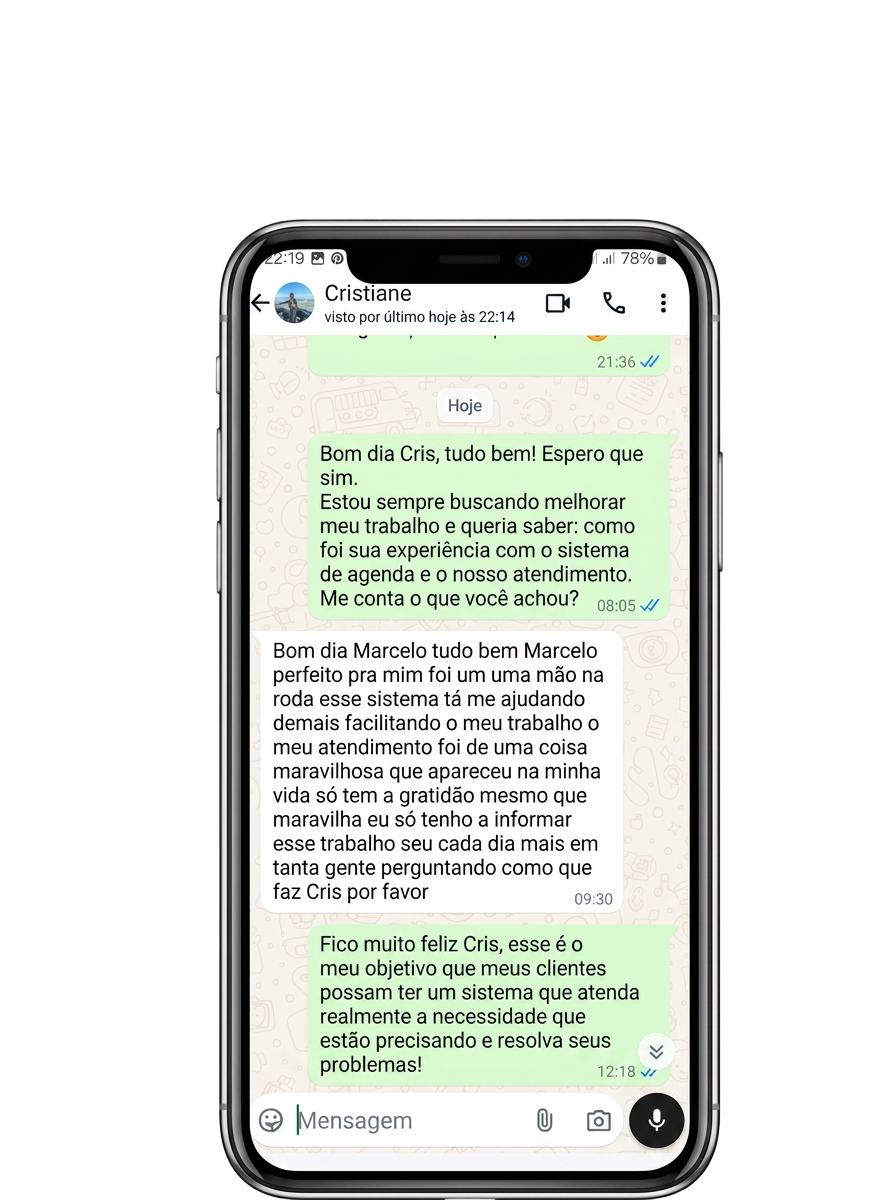 Feedback da cliente Cristiane no WhatsApp