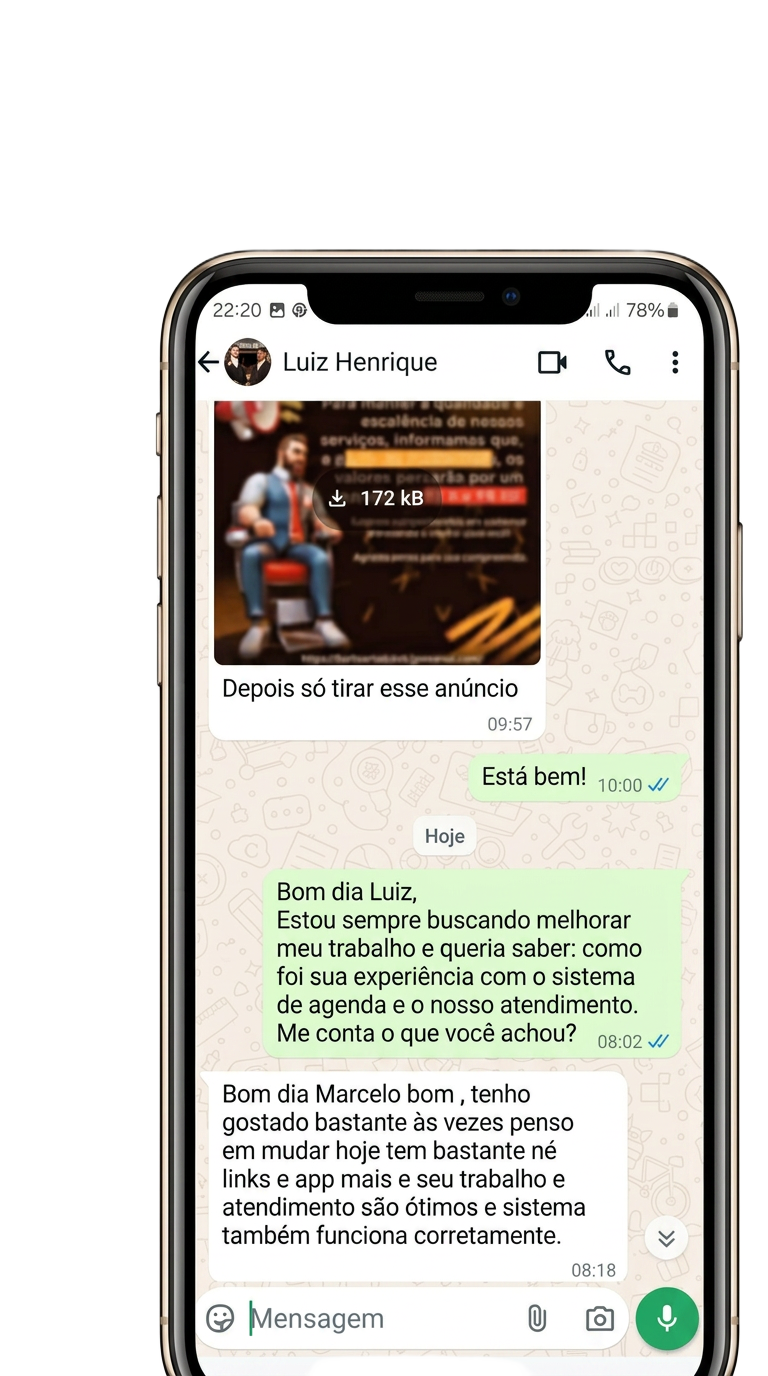 Feedback do cliente Luiz Henrique no WhatsApp